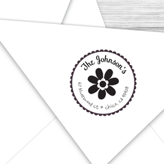 Round Address Stamp with Frilly Flower