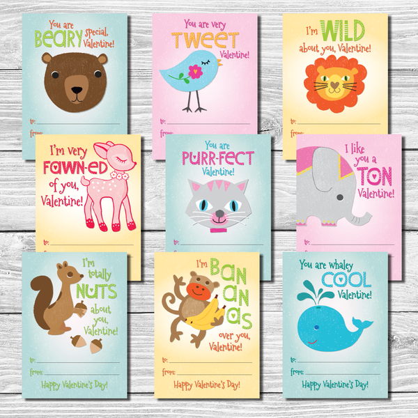 Kids Valentine's Day Cards Set of 9 Punny Sayings School Valentines