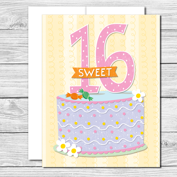 Celebrate her sweet 16! Hand drawn birthday card