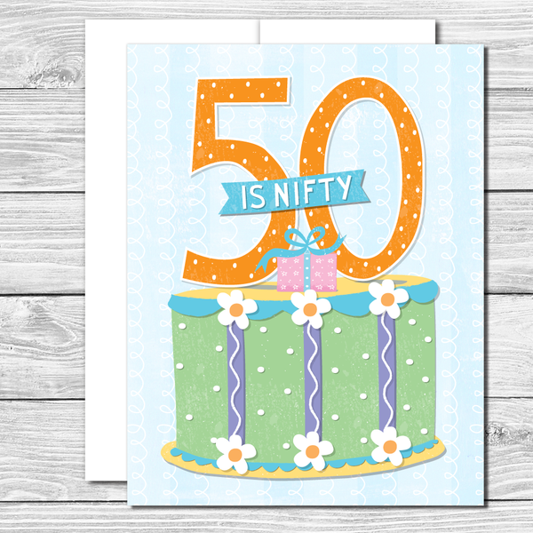 50 is nifty! Hand drawn birthday card