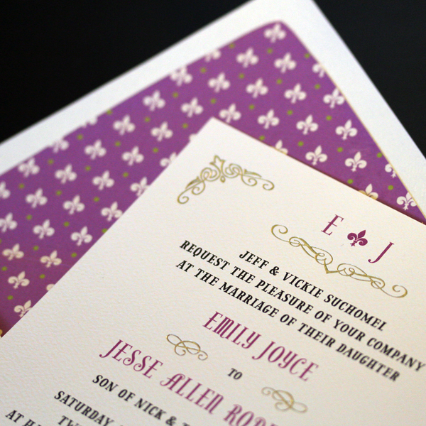 Mardi Gras wedding invitation suite
