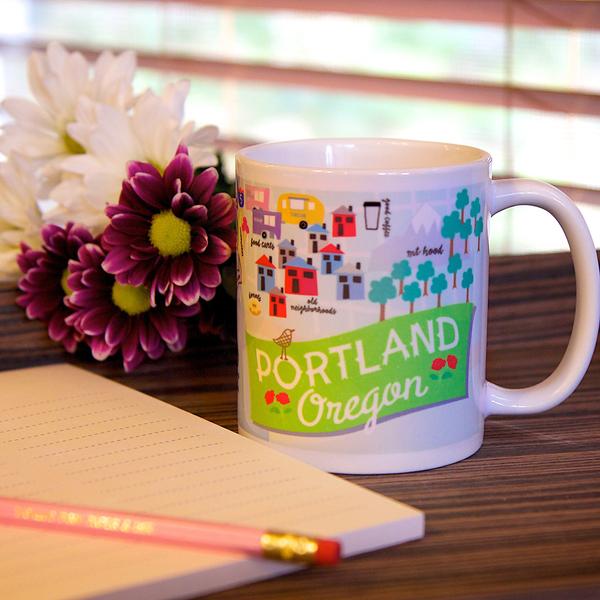 Coffee Mug with map of PDX Portland, Oregon, ceramic mug, unique coffee mug gift