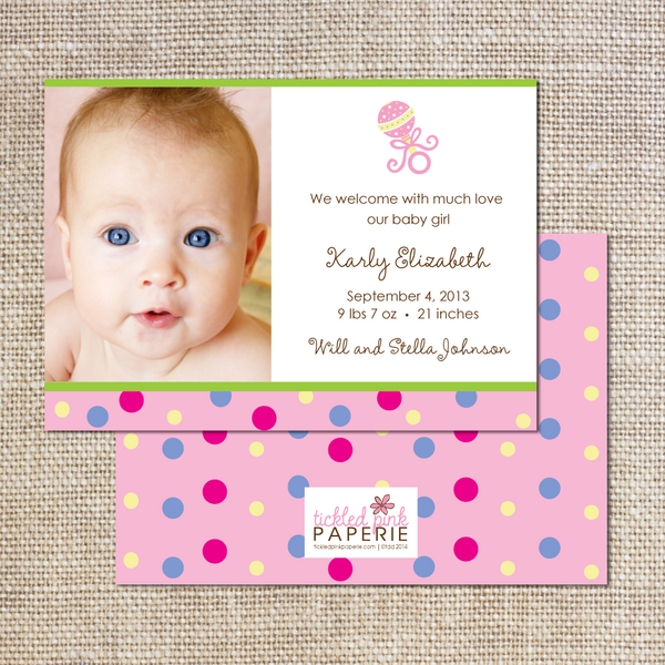 Photo Birth Announcement with Pink and Polka Dots