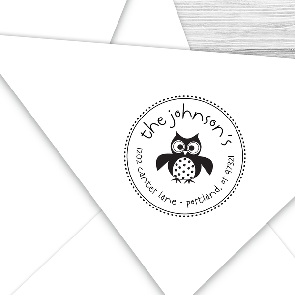 Round Return Address Stamp with Owl
