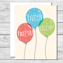 Celebrate your birthday with balloons! Hand drawn birthday card