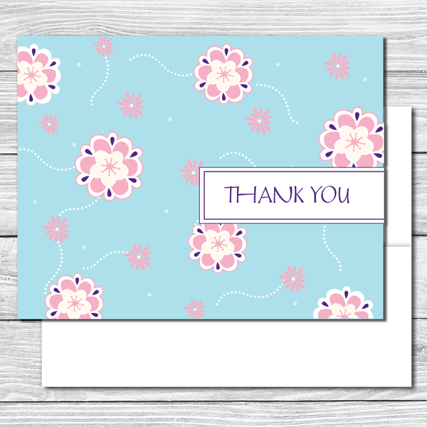 Thank you Notes--Blue with Pink Flowers