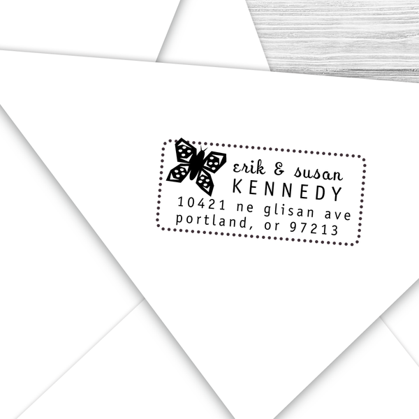 Rectangle Address Stamp with Butterfly