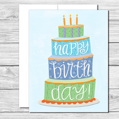 Celebrate with a big cake! Hand drawn birthday card