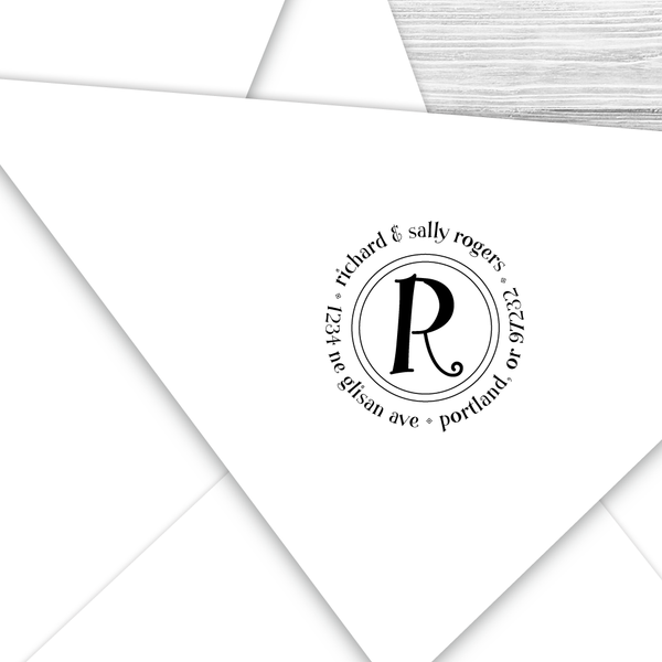 Round Address Stamp with Initial--Style R