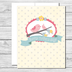 Happy Mother's Day! Mama and baby bird--hand drawn Mother's Day card