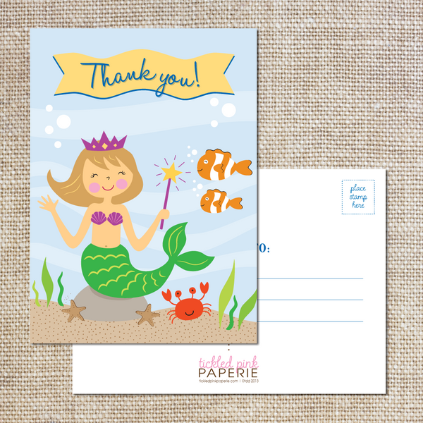 Thank you Postcards--Little Mermaid Party