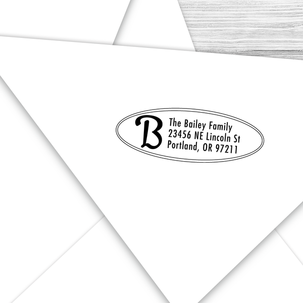 Oval Address Stamp with Retro Initial