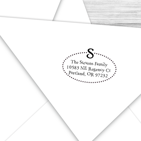 Oval Address Stamp Dotty Border with Initial
