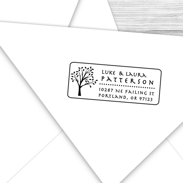 Rectangle Address Stamp with Leafy Tree