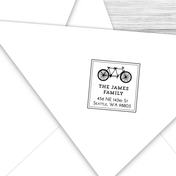 Square Address Stamp with Bicycle Built for Two