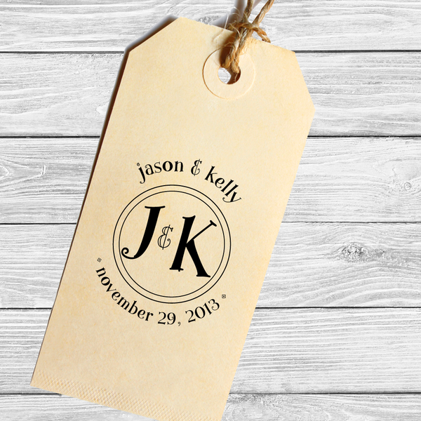 Round Save the Date Stamp with Both Initials