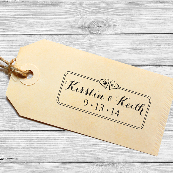 Rectangle Save the Date Stamp with Swirly Little Hearts