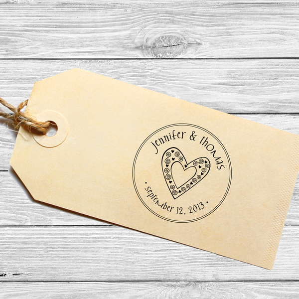 Round Save the Date Stamp with Swirly Heart