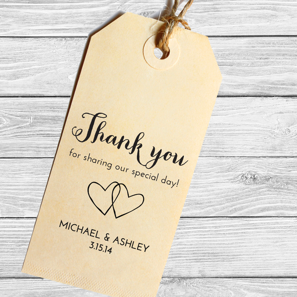 Wedding Favor Thank You Stamp with Two Hearts